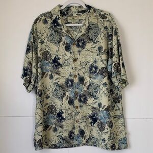Island Shores Men's Silk Tropical Print Shirt Short Sleeve Pocket Size XL